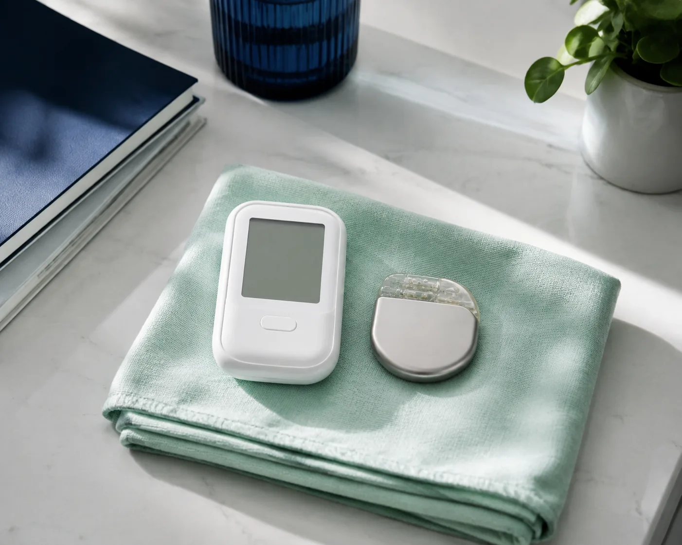 Spinal cord stimulator programmer and lead on a clinic tray